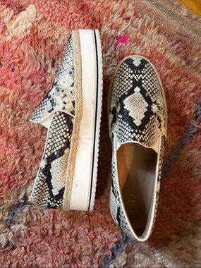 Joie Black & White Snake-Print Platform Espadrilles